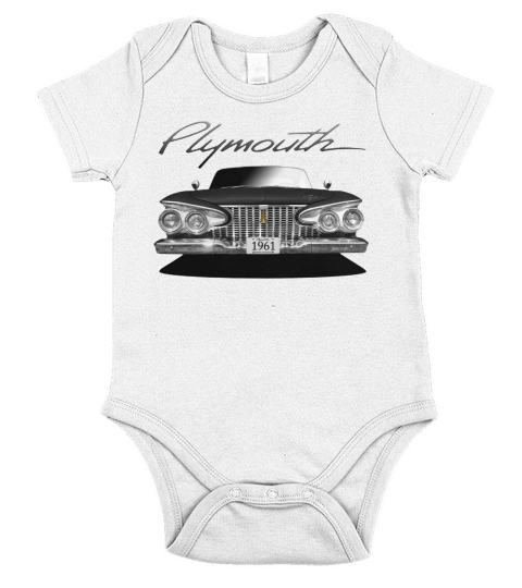 1961 Plymouth Fury Front Black White Short Sleeve Baby One-Piece