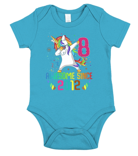 Awesome Since 2012 8 Years Old 8th Birthday Unicorn Dabbing shirt Short Sleeve Baby One-Piece