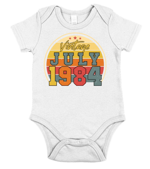 Birthday Greeting July 1984 Short Sleeve Baby One-Piece