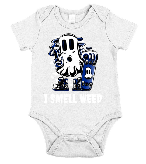 I Smell Weed Halloween Marijuana Stoner Ghost Short Sleeve Baby One-Piece