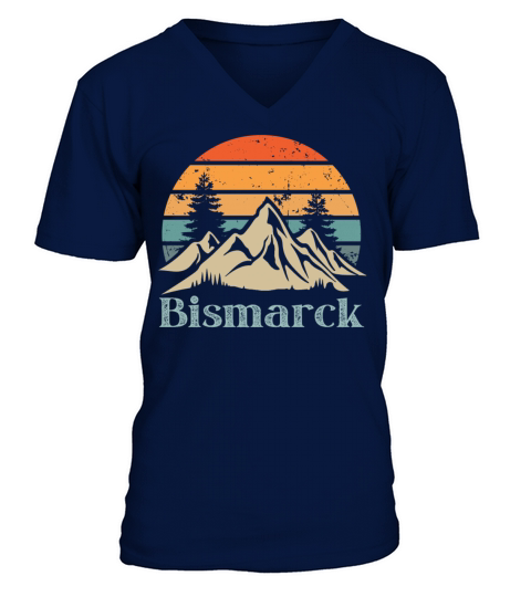 Bismarck Retro Vintage Mountain Sunset Outdoors Wi V-Neck T-shirt