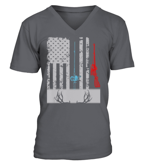 Fishing Rod Hunting Rifle American Flag T-Shirt V-Neck T-shirt