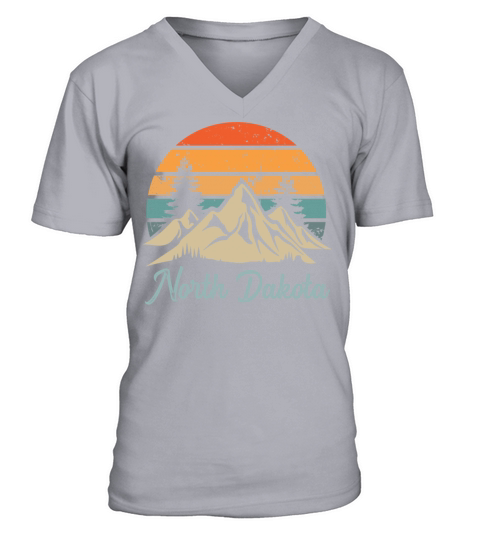 North Dakota Retro Vintage Mountain Sunset Outdoor V-Neck T-shirt