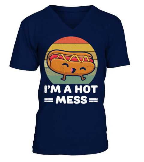 Retro Vintage Hot Dog Sandwich Mess Cute V-Neck T-shirt