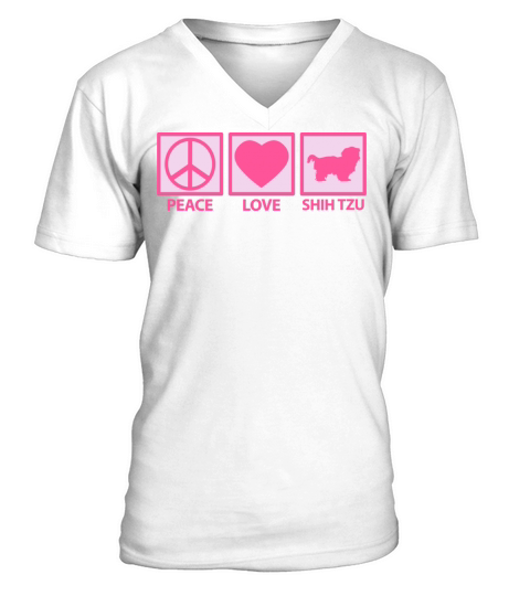 Shih Tzu Dog Peace Love Mom Saying Cute Pink V-Neck T-shirt