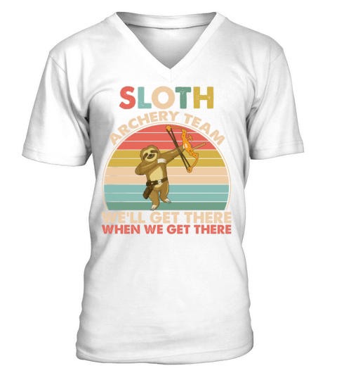 Sloth Archery Team Well Get There Funny Vintage V-Neck T-shirt