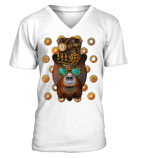 Steampunk Orangutan Medieval Victorian Steam Power V-Neck T-shirt