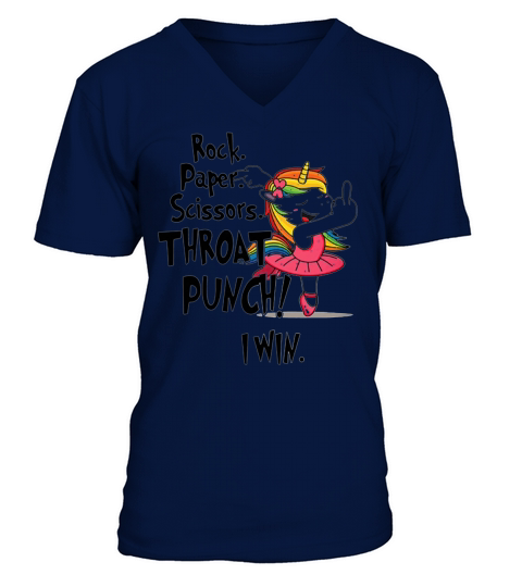 Unicorn Ballet Rock Paper Scissors Throat Punch I Win V-Neck T-shirt