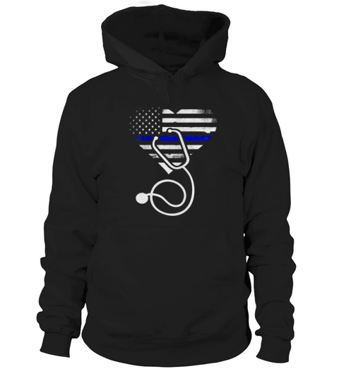 American Flag Heart with Police Thin Blue Line Nurse T-Shirt Hoodie Unisex