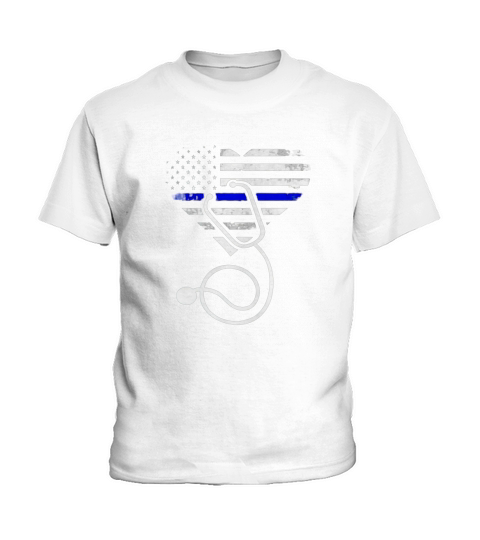 American Flag Heart with Police Thin Blue Line Nurse T-Shirt Kids T-Shirt