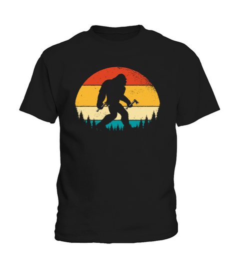Funny Retro Vintage Style Bigfoot in Throwing Axe Kids T-Shirt