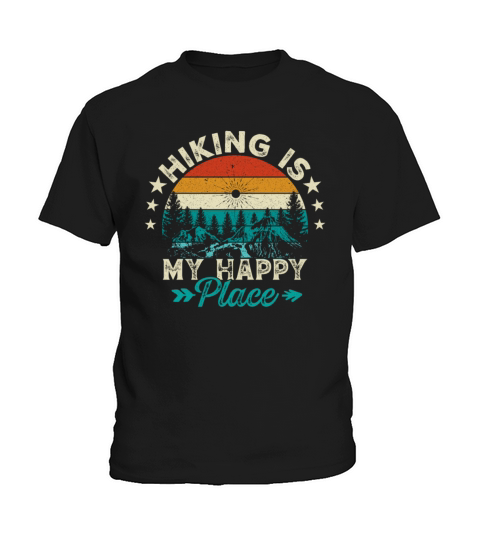 Hiking Is My Happy Place Retro Mountains Hiker Kids T-Shirt