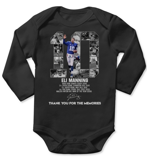 10 Eli Manning Thank You For The Memories Signature sh?t Long Sleeve Baby One-Piece