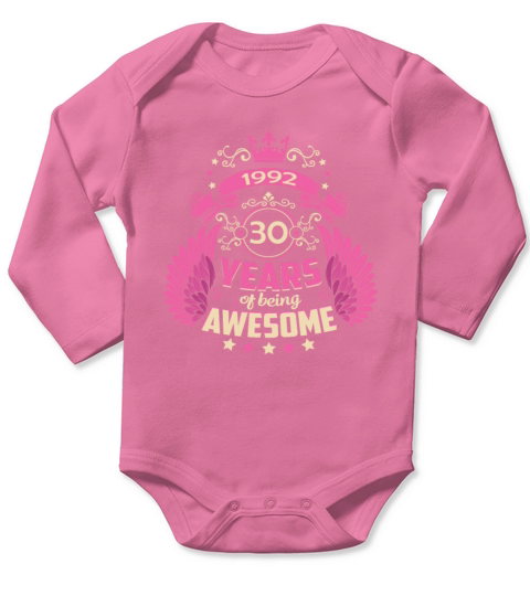 30th Birthday Gifts Women Ladies Pink Vintage 1992 Long Sleeve Baby One-Piece
