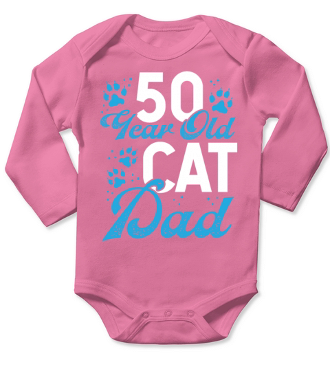 50 Year Old Cat Dad Paw Cat Father 50th Birthday Long Sleeve Baby One-Piece