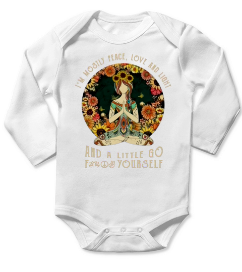 Floral Yoga girl I’m mostly peace love and light and a little go shirt Long Sleeve Baby One-Piece