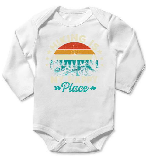Hiking Is My Happy Place Retro Mountains Hiker Long Sleeve Baby One-Piece