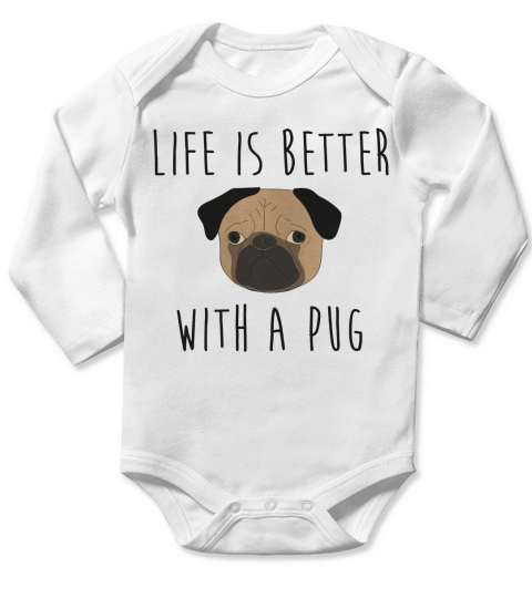 Life Is Better With Pug Long Sleeve Baby One-Piece