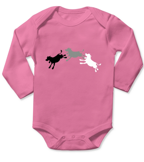 Pink cow jumping with shadows and the cow jumped over the moon Womens T-Shirts Long Sleeve Baby One-Piece