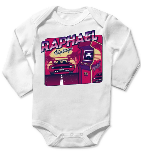 Raphael - Personalized Vintage Gamer 80s 90s Long Sleeve Baby One-Piece