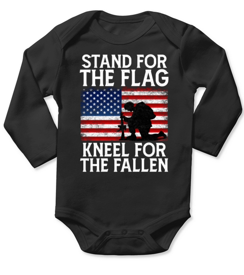 Stand for The Flag Kneel for The Fallen Veterans Long Sleeve Baby One-Piece