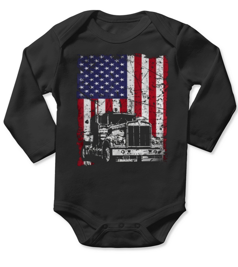 Vintage Truck Driver American Flag Trucker shirt Long Sleeve Baby One-Piece