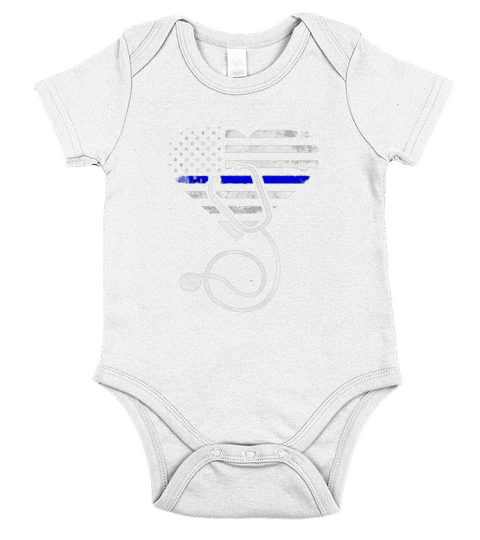American Flag Heart with Police Thin Blue Line Nurse T-Shirt Short Sleeve Baby One-Piece