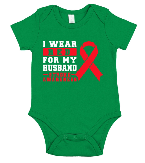 I Wear Red For My Husband Stroke Awareness Ribbon Short Sleeve Baby One-Piece