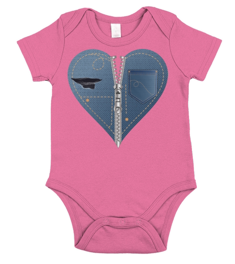light blue heart in jeans look with zipper Short Sleeve Baby One-Piece