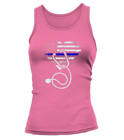 American Flag Heart with Police Thin Blue Line Nurse T-Shirt Tank top Woman