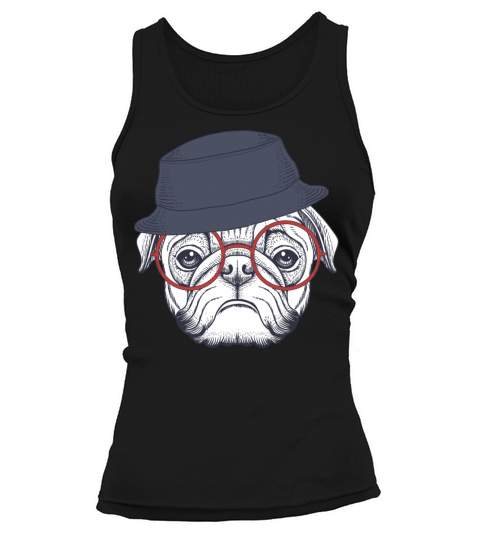 Pug Dog Wearing a Red Glasses and Bucket Hat Tank top Woman