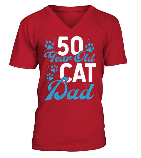 50 Year Old Cat Dad Paw Cat Father 50th Birthday V-Neck T-shirt
