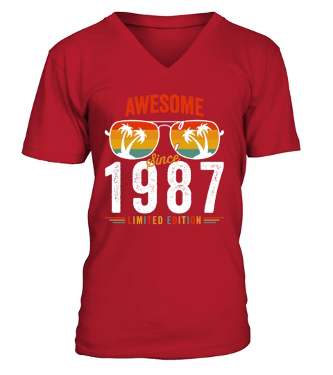Awesome Since 1987 Birthday Retro Vintage 35 36 Ye V-Neck T-shirt