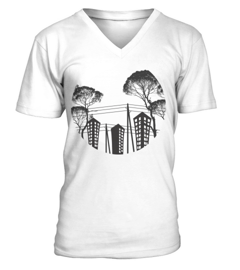 Black Tree Building V-Neck T-shirt