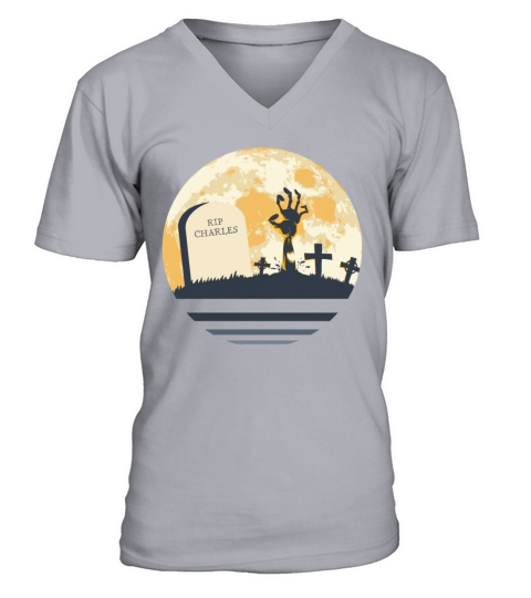 CHARLES Grave Tombstone Halloween Zombie Spooky V-Neck T-shirt