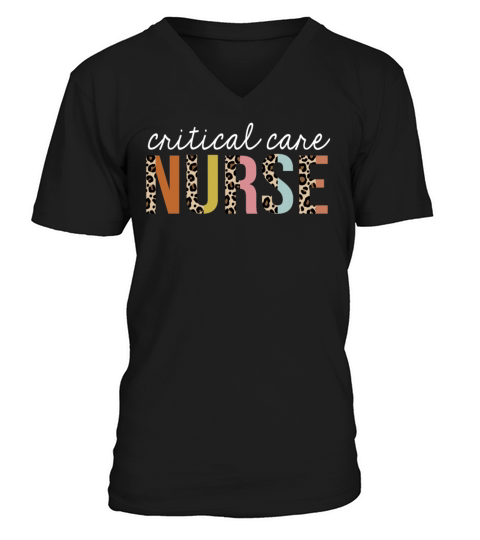 Critical-Care Nurse Colorful Leopard Print Funny V-Neck T-shirt