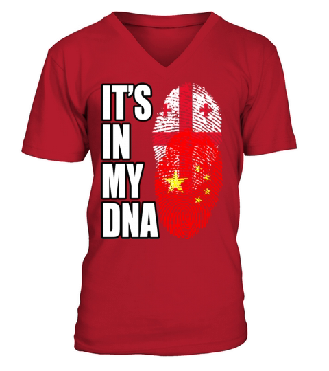 Georgian And Chinese Mix Heritage DNA Flag V-Neck T-shirt