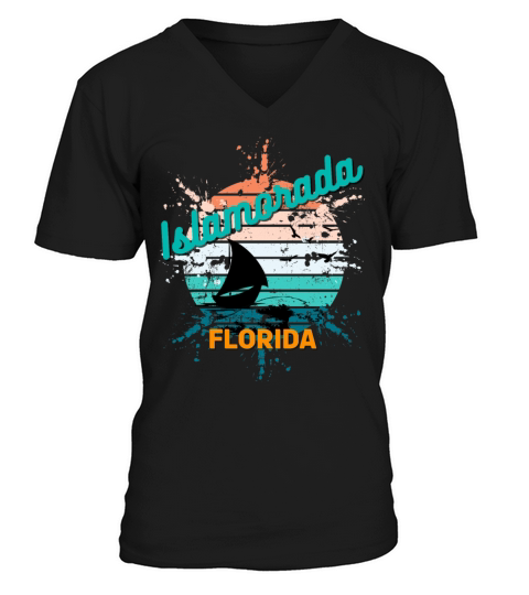 Islamorada Florida Retro Vintage Exploding Sunset V-Neck T-shirt