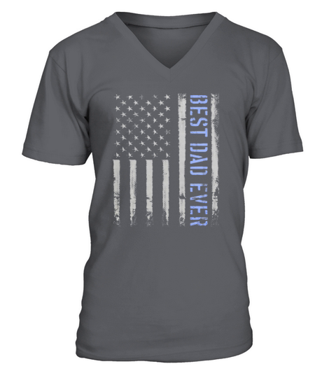 Mens Mens Best Dad Ever American Flag Police T-shirt For Fathers Black Men V-Neck T-shirt