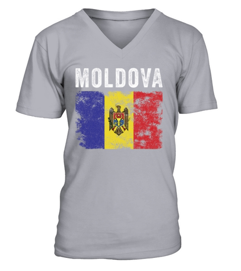 Moldova Flag Distressed - Moldovan Flag V-Neck T-shirt