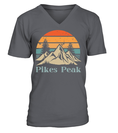 Pikes Peak Retro Vintage Mountain Sunset Outdoors V-Neck T-shirt