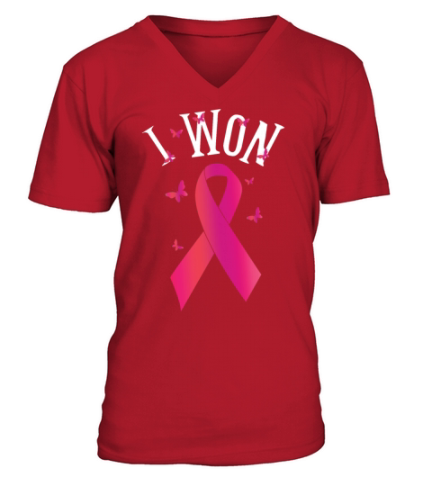 Survivor I Won Breast Cancer Awareness Ribbon Pink V-Neck T-shirt