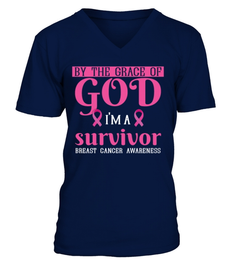 Survivor Pink October Breast Cancer Awareness V-Neck T-shirt