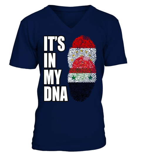 Tajikistani And Syrian Vintage Heritage DNA Flag V-Neck T-shirt