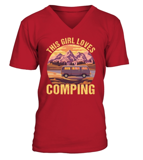 This Girl Loves Camping Teardrop Trailer Camper V-Neck T-shirt