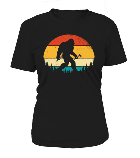 Funny Retro Vintage Style Bigfoot in Throwing Axe Women's T-Shirt