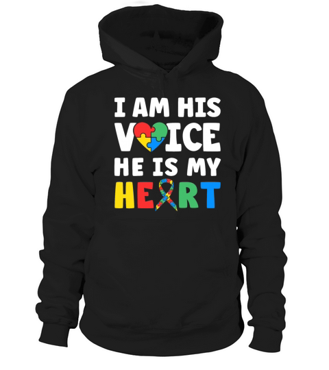 I Am His Voice He Is My Heart Puzzle Ribbon Autism Hoodie Unisex