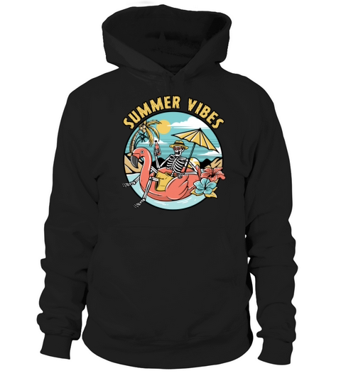 Summer Vibes Skeleton Riding Inflatable Flamingo Hoodie Unisex