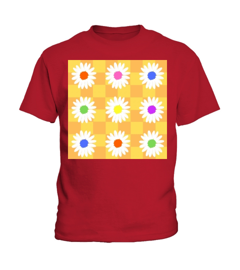 Retro Daisies - Orange and Yellow Checkerboard Kids T-Shirt