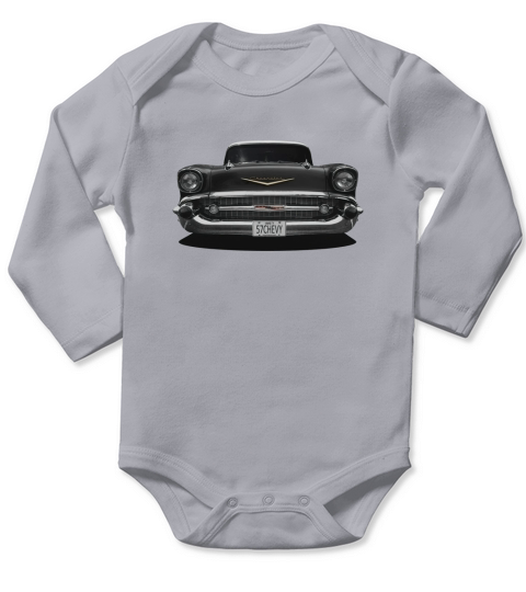 1957 Chevy Front Black Long Sleeve Baby One-Piece